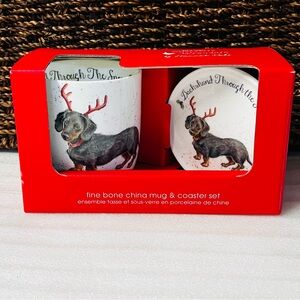 Royal Worcester Wrendale Designs Dachshund Through the Snow Fine China Mug Set